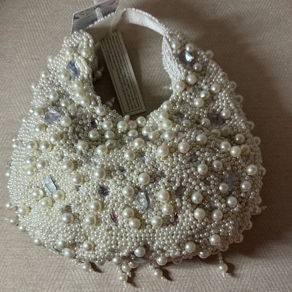 Handcrafted In India Pearl-Embellished White Mini Bag - Picture 9 of 10